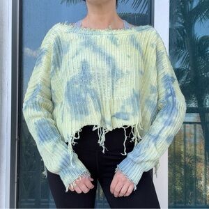 Skylar + Madison Tie Die Distressed Crop Sweater Top S